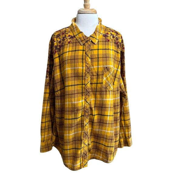 Women's 3X Wrap Pancho & Flannel Shirt Set Tartan Plaid Mustard Yellow Black - Picture 3 of 7
